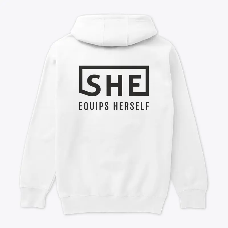 She Equips Herself black logo hoodie